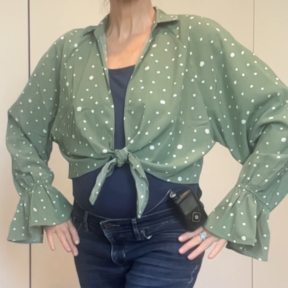 Charme U Sage Green with White Dots Top NWOT Worn once